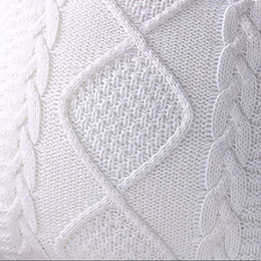 White Trendy Cable Knit Textured Decorative Throw Pillow Case for Couch/Sofa/Bed - Picture 2 of 8